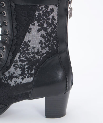 Lace Panel Lace-Up Boots (Pre-order)