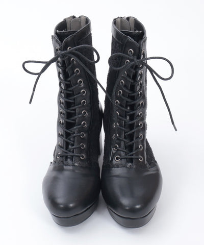 Lace Panel Lace-Up Boots (Pre-order)