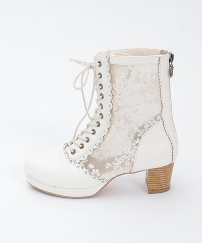 Lace Panel Lace-Up Boots (Pre-order)