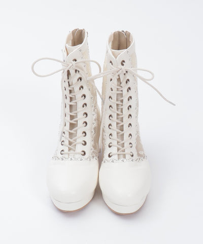 Lace Panel Lace-Up Boots (Pre-order)