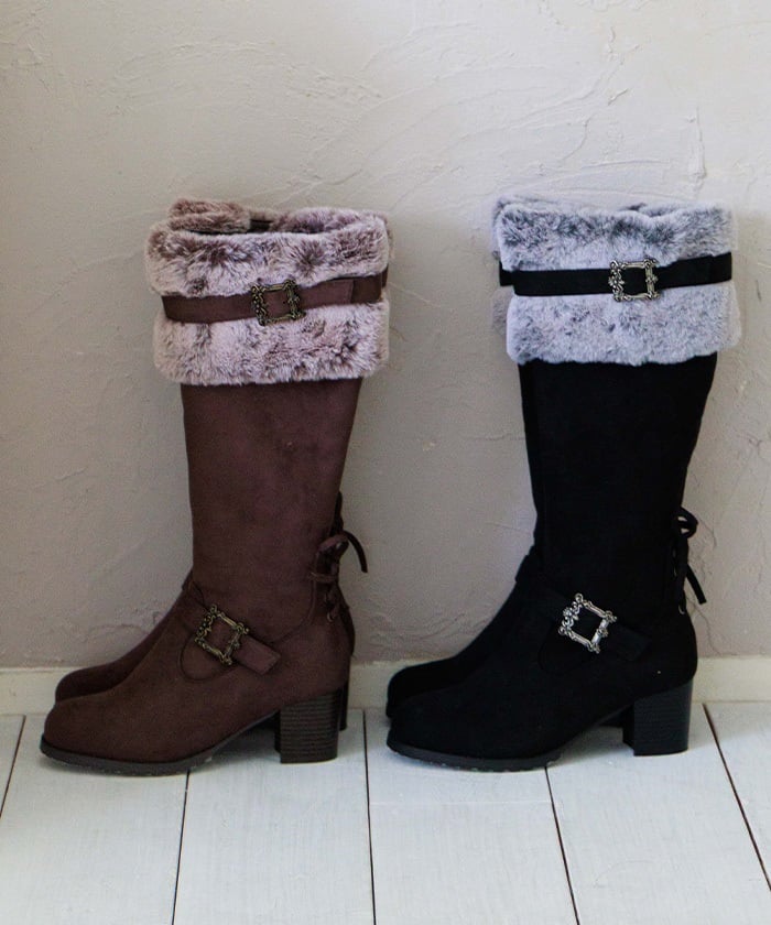 Suede Long Boots with Fur