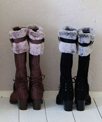 Suede Long Boots with Fur