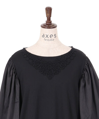 Balloon Sleeve Cut-and-Sewn Pullover with Lace