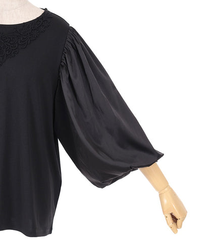 Balloon Sleeve Cut-and-Sewn Pullover with Lace