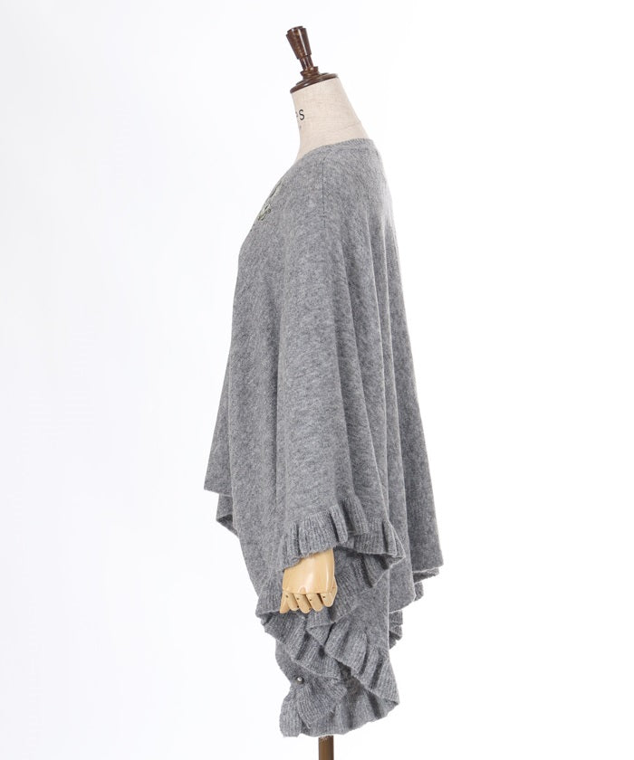 Flower Embroidery Irregular Hem Knit Poncho
