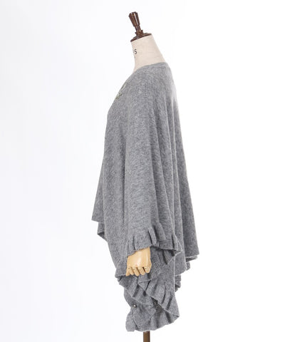 Flower Embroidery Irregular Hem Knit Poncho