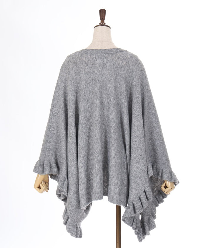 Flower Embroidery Irregular Hem Knit Poncho