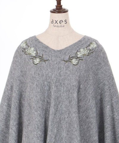 Flower Embroidery Irregular Hem Knit Poncho