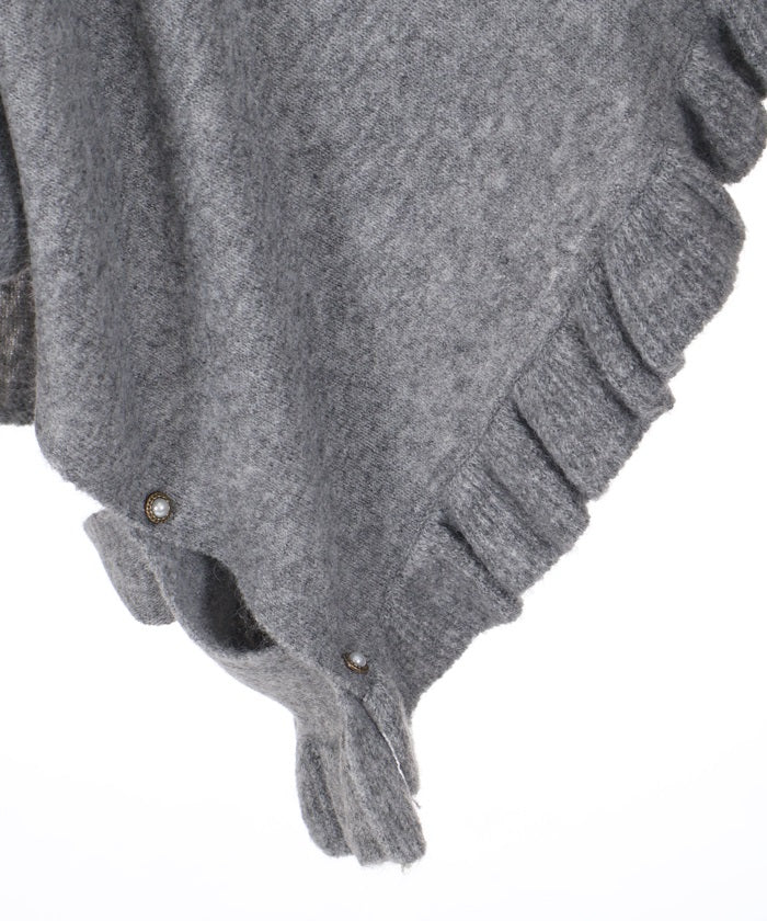 Flower Embroidery Irregular Hem Knit Poncho