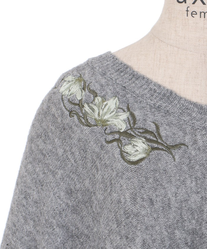 Flower Embroidery Irregular Hem Knit Poncho