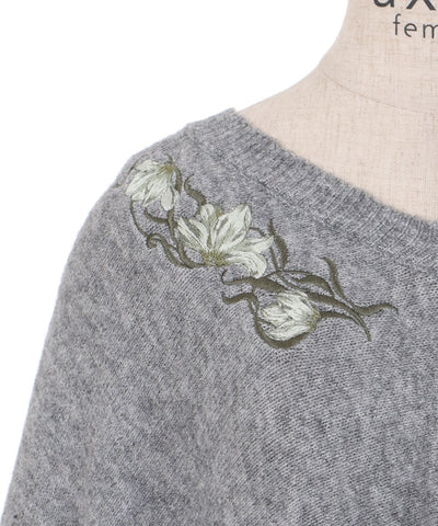 Flower Embroidery Irregular Hem Knit Poncho