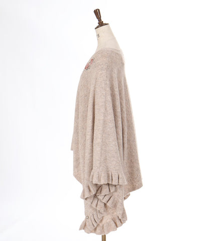 Flower Embroidery Irregular Hem Knit Poncho