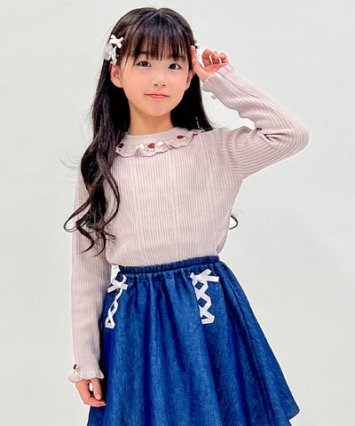 Kids / Rose Bottle Neck Rib Pullover