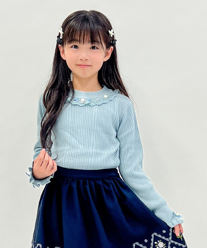 Kids / Rose Bottle Neck Rib Pullover