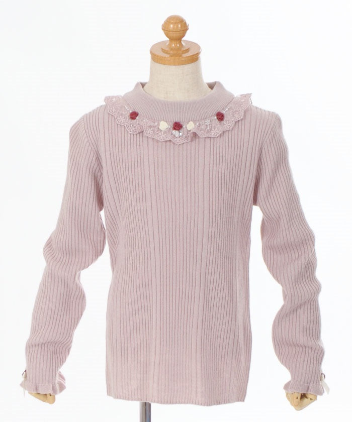 Kids / Rose Bottle Neck Rib Pullover