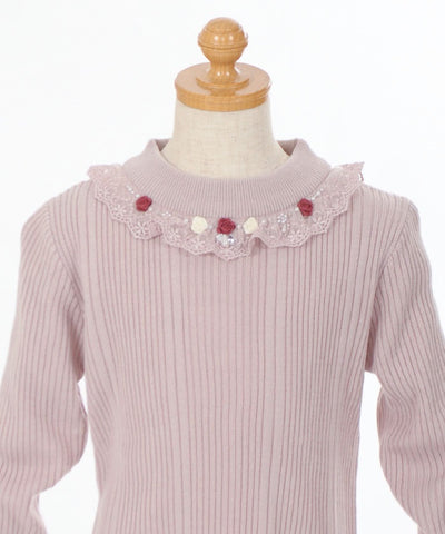 Kids / Rose Bottle Neck Rib Pullover