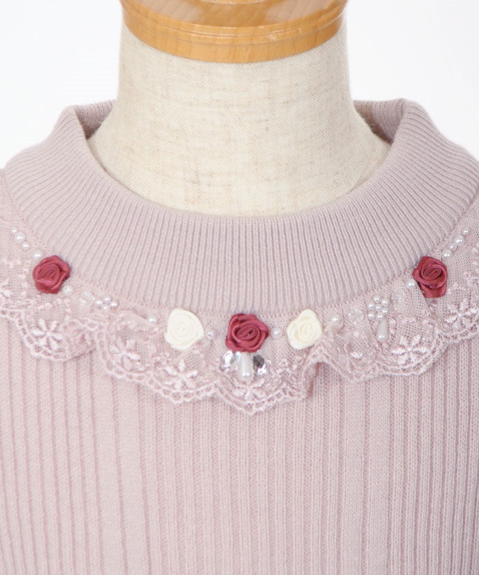 Kids / Rose Bottle Neck Rib Pullover