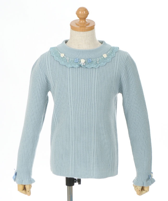 Kids / Rose Bottle Neck Rib Pullover