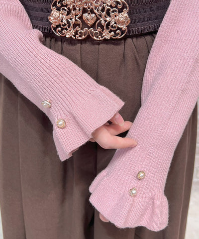 Bicolor Collar Knit Top with Brooch