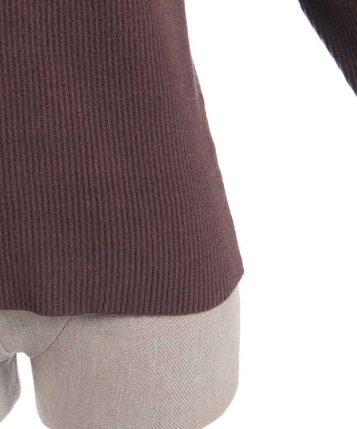 Bicolor Collar Knit Top with Brooch