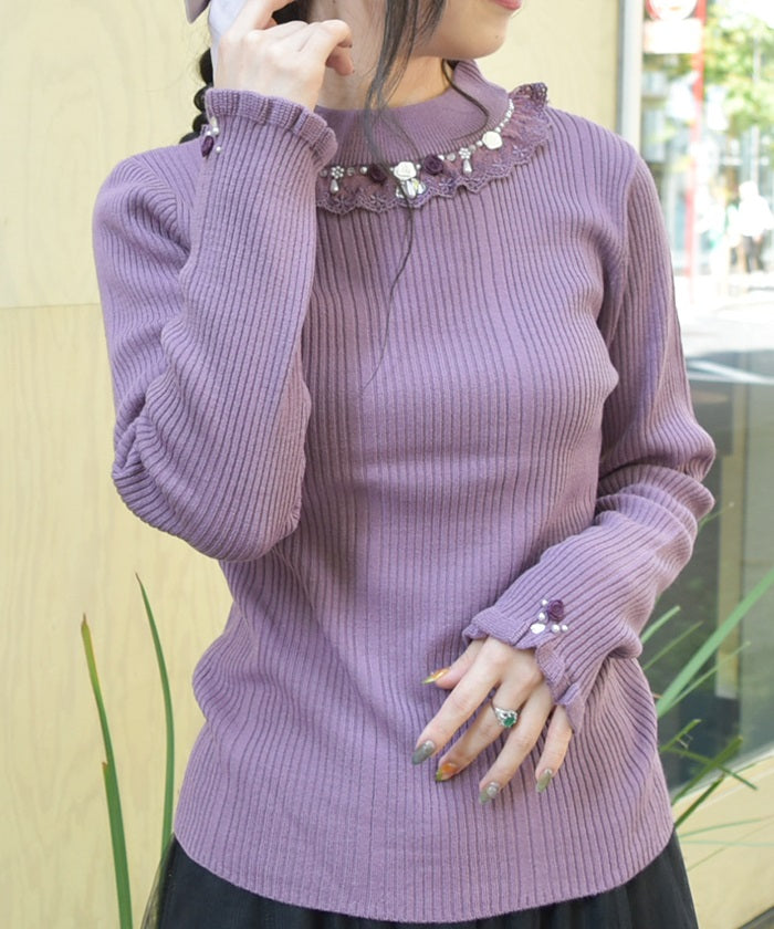 Rose Bottle Neck Rib Pullover