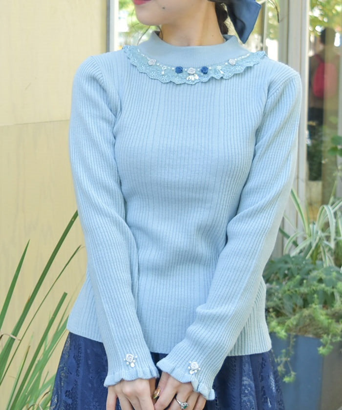 Rose Bottle Neck Rib Pullover