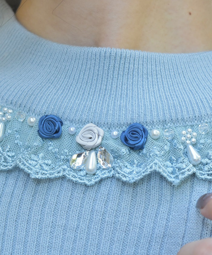 Rose Bottle Neck Rib Pullover