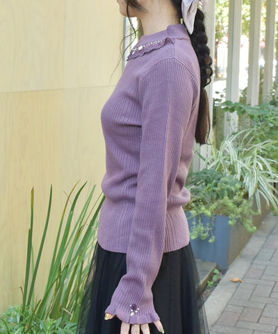 Rose Bottle Neck Rib Pullover