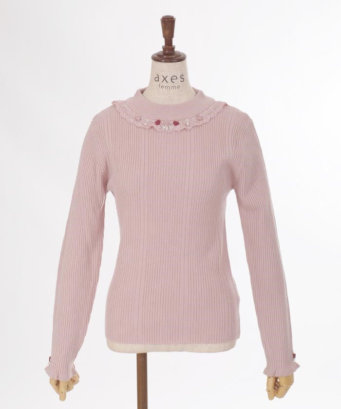 Rose Bottle Neck Rib Pullover