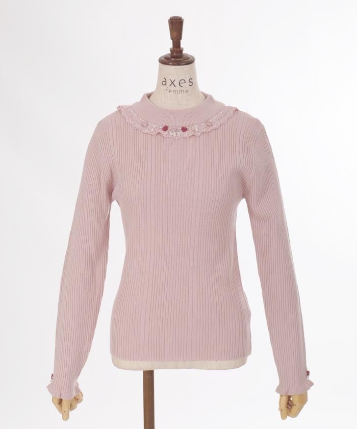 Rose Bottle Neck Rib Pullover