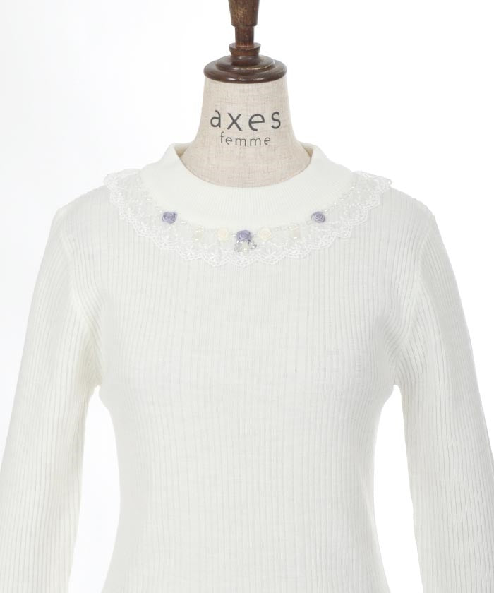 Rose Bottle Neck Rib Pullover