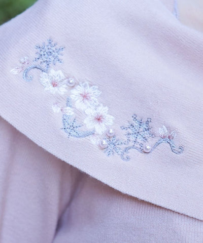 Snow Sakura Embroidery Off-Shoulder Knit Top