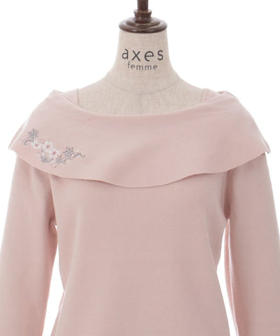 Snow Sakura Embroidery Off-Shoulder Knit Top