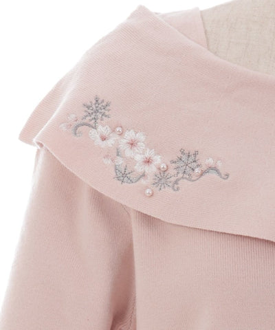 Snow Sakura Embroidery Off-Shoulder Knit Top