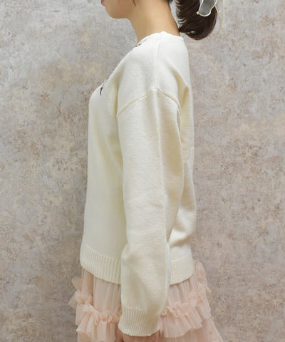 Rose & Bird Embroidery Knit Pullover