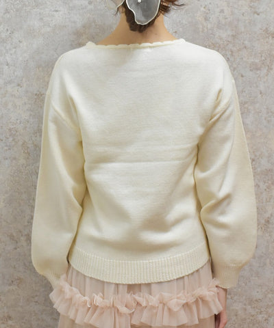 Rose & Bird Embroidery Knit Pullover