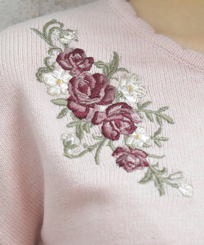 Rose & Bird Embroidery Knit Pullover