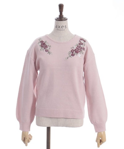 Rose & Bird Embroidery Knit Pullover