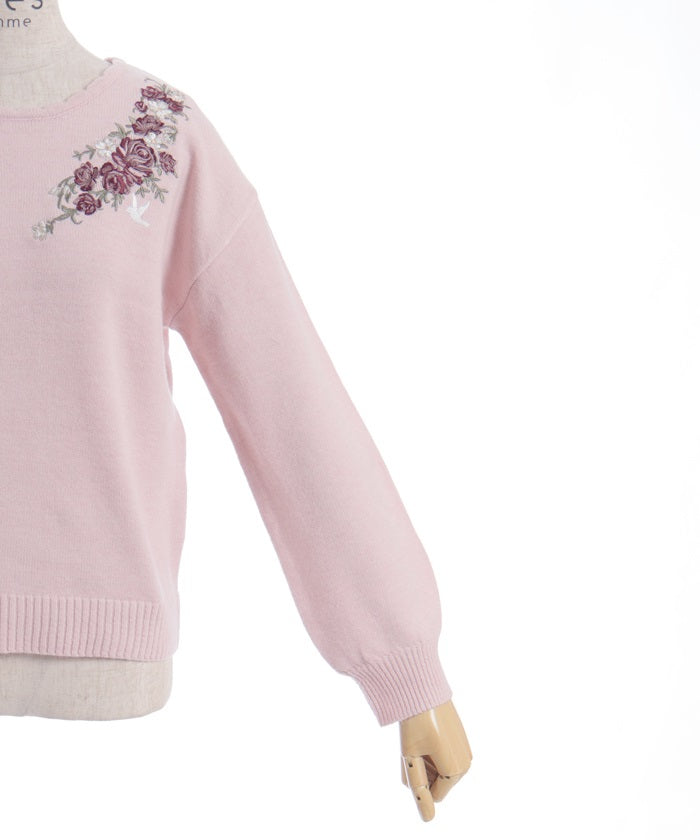 Rose & Bird Embroidery Knit Pullover