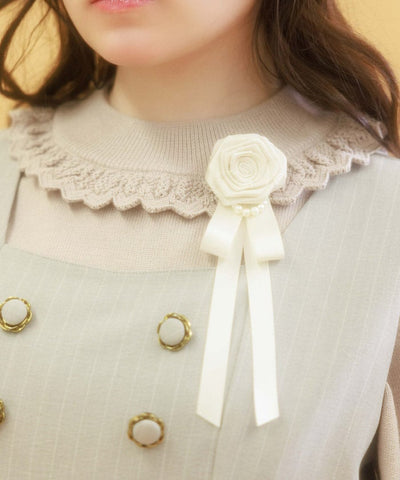 Openwork Frill Knit Top with Brooch (Pre-order)