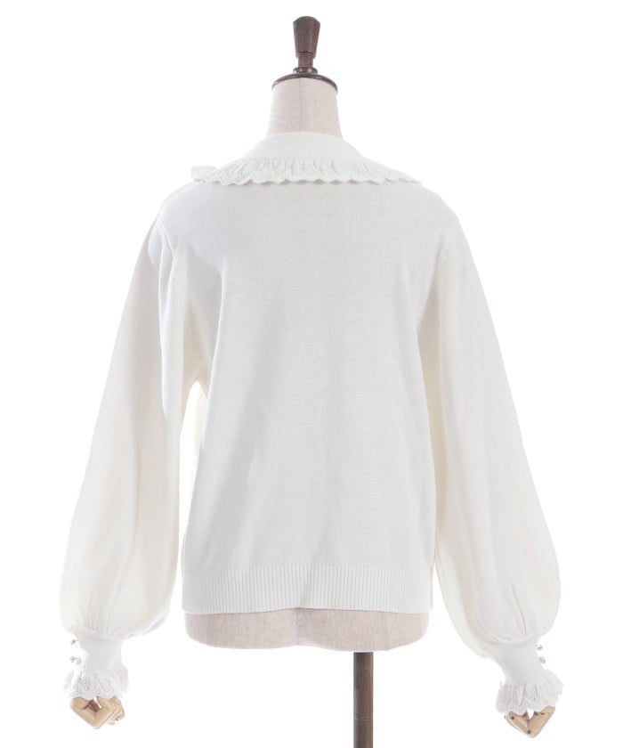 Openwork Frill Knit Top with Brooch (Pre-order)