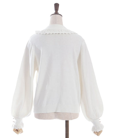 Openwork Frill Knit Top with Brooch (Pre-order)