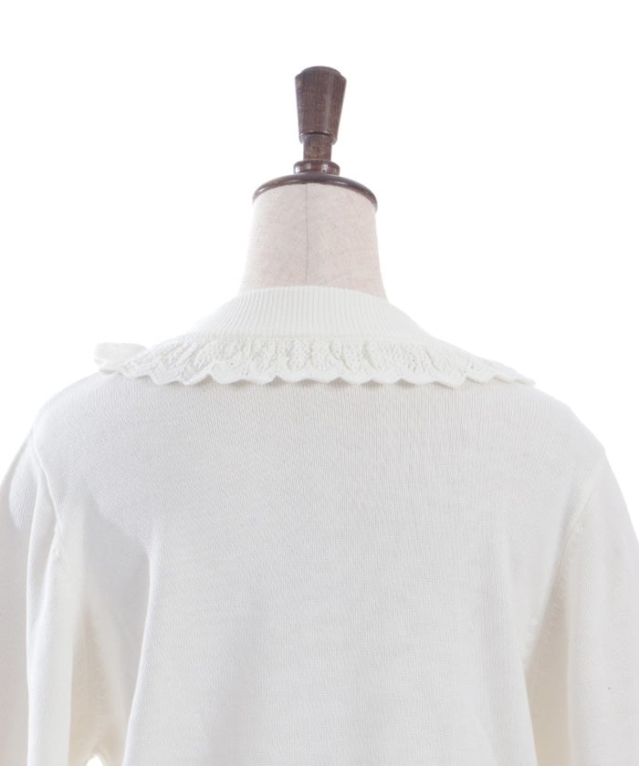 Openwork Frill Knit Top with Brooch (Pre-order)