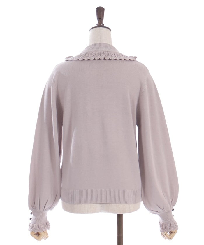 Openwork Frill Knit Top with Brooch (Pre-order)