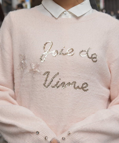 Sequin Logo Embroidery Knit Top