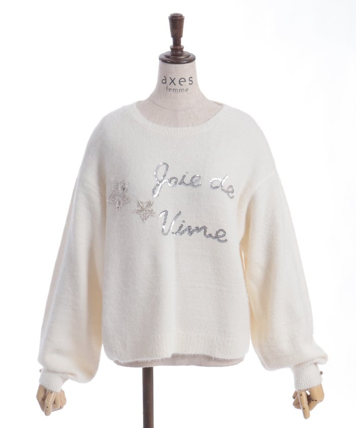 Sequin Logo Embroidery Knit Top