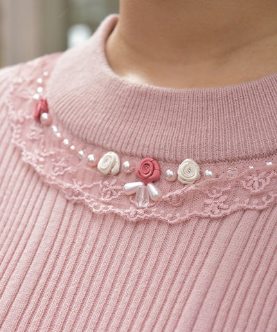 Rose Bottle Neck Knit Pullover