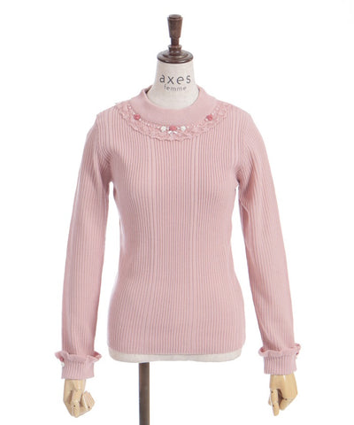 Rose Bottle Neck Knit Pullover