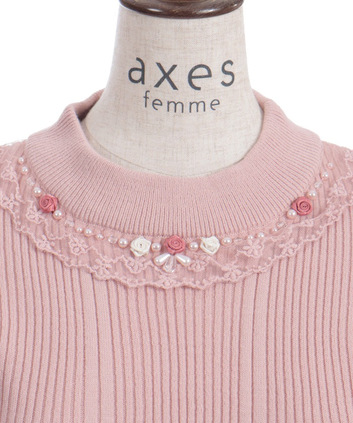 Rose Bottle Neck Knit Pullover