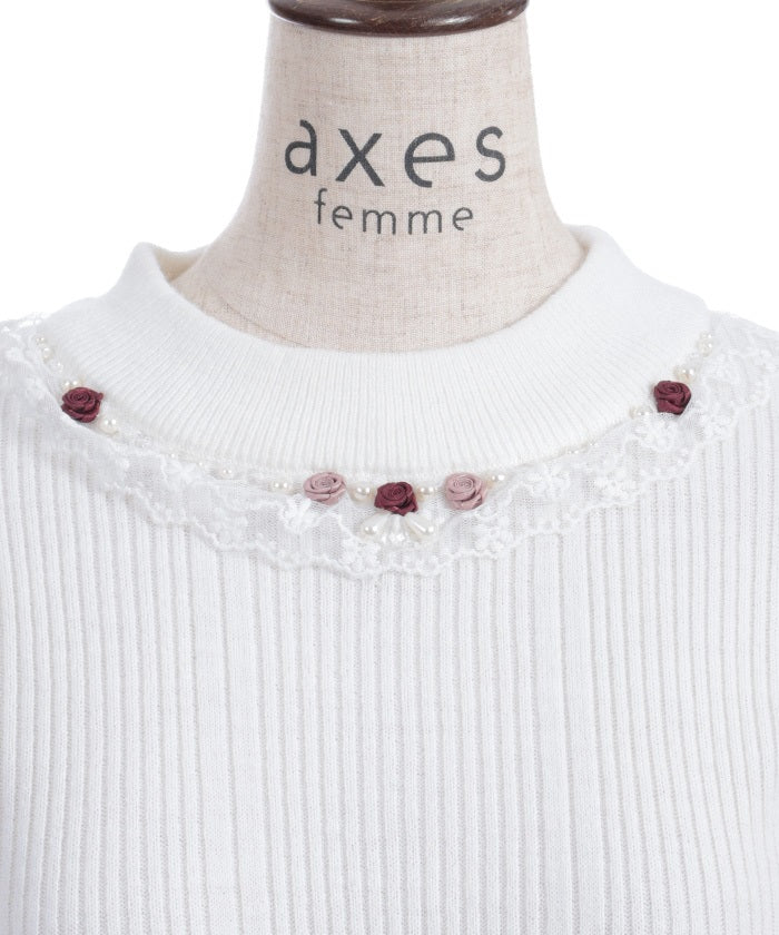 Rose Bottle Neck Knit Pullover